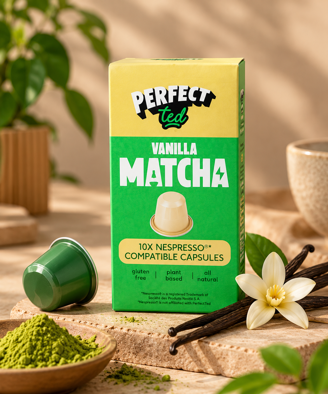 Capsules de matcha à la vanille pour machines à café Nespresso® Original PerfectTed, 10 pcs.